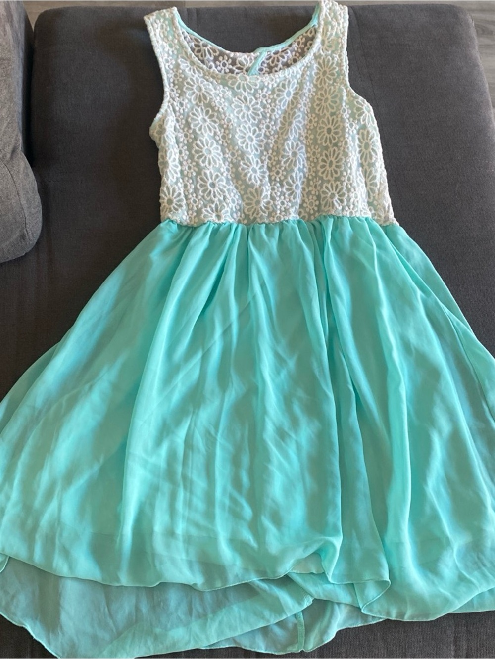 Finesse Mint Chiffon Skirt with White Lace Bodice Girls Dress